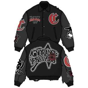 OEM Custom <b>Varsity</b> Leather Sleeve Cropped <b>Jacket</b> Chain Chenille Embroidery <b>Vintage</b> Letterman <b>Varsity</b> <b>Jacket</b> for Men - Product Image 6