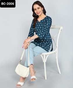 Latest <b>Women</b> Casual and Daily Wear Simple Rayon Co9tton Short <b>Kurtis</b> with Digital Print Summer Wear Cotton Long Sleeve <b>Kurtis</b> - Product Image 3