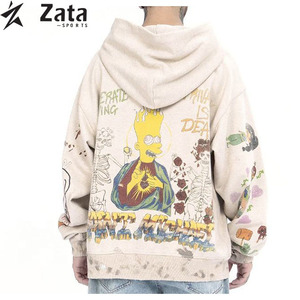 เสื้อฮู้ดผู้ชายผ้าโพลีเอสเตอร์/ ผ้าฝ้ายพิมพ์ลายดิจิตอล DTG สไตล์สตรีทฤดูหนาวย้อนยุคน้ำหนักมาก - Product Image 4