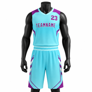 Conjunto de Uniforme Personalizado para Equipo de Baloncesto |   Camisetas Sublimadas 100% Poliéster Transpirables, Pantalones Cortos con Cordón Ajustable |   Tops con Tirantes en V |   Frontal | - Product Image 1