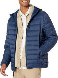 Men's Lightweight Water-Resistant Black Hooded Puffer <b>Jacket</b> Custom Navy Puffer <b>Jacket</b> for Men - Product Image 4