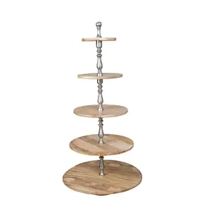 İnanılmaz uzun boylu 5 Tier ahşap kek standı Metal kolu ve standı tabanı ile masa Tp centerpiece düğün ve parti kutlama