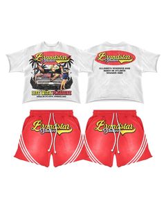 Custom Acid Washed Polyester/Cotton Quick Dry High Street Style Summer Solid Pattern Sun Faded Shorts with Drawstring and <b>Shirt</b> - Product Image 2