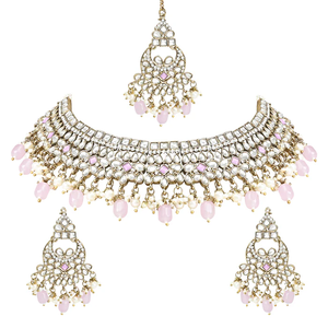 Pink Quartz Ethnic Gold Plated Kundan Jewelry <b>Set</b> Luxury Necklace Vintage Diamond Wedding <b>Sets</b> <b>Indian</b> Bridal Kundan <b>Jewellery</b> - Product Image 2