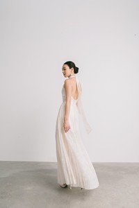 Haute qualité 35% soie 65% coton attrayant MATT DOS OUVERT STRETCH MAXI ROBE Design Unique dos nu blanc femmes robe fête - Product Image 5