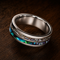 Bague de mariage JLM professionnelle personnalisée en acier inoxydable 316L avec incrustation double rangée de coquillages d'ormeau pour hommes et femmes