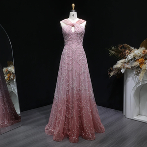 Jancember LSZ709 Elegante <span class=keywords><strong>Abito</strong></span> da Sera <span class=keywords><strong>Rosa</strong></span> Sfumato con Collo Incrociato e Linea ad A - Product Image 2