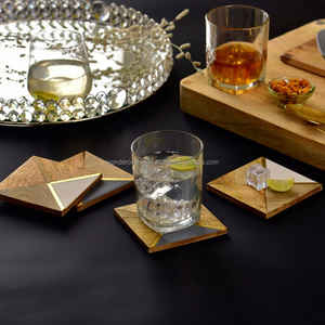 WONDEROVERSEAS Ensemble de sous-verres carrés et rectangulaires de luxe Incrustation en laiton personnalisée Sans noyer Café Thé Boisson Tapis Style classique - Product Image 2