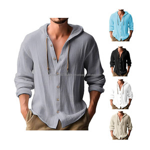 Camisas de manga larga para hombre, de color sólido Sudadera con capucha, tops sueltos para hombre, blusa, camiseta informal con botón - Product Image 3