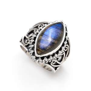 Bague en pierre de labradorite bleue marquise 100% naturelle, bijoux en argent sterling tendance, classique pour mariage, fiançailles, fête - Product Image 4