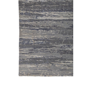 Alfombra Kavi Gris y Negra Anudada a Mano de Lana y Seda de Bambú, Diseño Teoría del Caos, Rectangular Abstracto para el Hogar y Pasillo, Modelo Esk-433(Fr) - Product Image 4