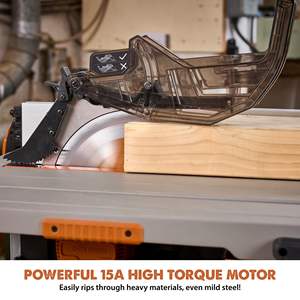 Sierra de mesa motorizada 15A con ruedas y soporte de tijera, eléctrica, para corte multimaterial, hoja de 10 pulgadas, corte longitudinal de 26 pulgadas, profundidad de corte de 3-3/8 pulgadas, inclinación de 0-45 grados - Product Image 4