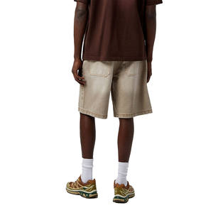 Beige Wash Casual <b>Denim</b> <b>Shorts</b> for Men Custom Neutral Tone Clean Streetwear Mid Thigh Length Jorts Summer Fashion OEM Supplier - Product Image 3