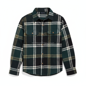 Camisa de Franela a Cuadros Verde para Hombre, Manga Larga, con Botones, Informal, de Algodón, Estilo Leñador, Cálida para Invierno, con Logotipo Personalizado OEM - Product Image 1