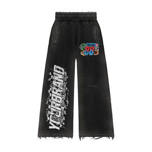 Custom High Quality Men's Tracksuit Acid Wash <b>Zip</b> <b>Up</b> Hoodie and Flared Sweatpants Set with Logo Print for Streetwear Fashion - Product Image 5