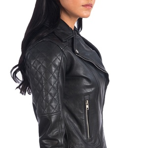 Chaqueta de Motociclista para Mujer, de Piel de Oveja Negra Genuina, con Mangas Acolchadas, Cierre Asimétrico, Transpirable, Impermeable y Resistente al Viento - Product Image 4