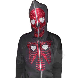 Sweat à capuche à paillettes élégant délavé à l'acide pour hommes basique surdimensionné coton mélangé pull sweat strass imprimé pour l'hiver Hip Hop - Product Image 3
