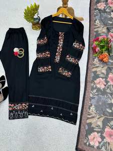 Indian Pakistani Clothing Ethnic Wear Straight Cut Kurtis with Fancy Neck and <b>Sleeves</b> Women's Ready to Wear Kurta Sets - Product Image 3