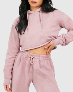 Haute qualité femmes éponge française 2 pièces ensemble coton polaire sweat à capuche court jambe large pantalon broderie cordon avant - Product Image 4