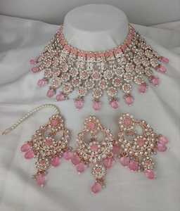 Indiano Tradicional kundan Banhado A Ouro Conjunto De Jóias E Colar De Cobre Conjunto Para Mulheres E Meninas Indiano Acessórios jewlery mulheres - Product Image 1