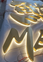 Enseigne personnalisée en acier inoxydable doré 3D, enseigne lumineuse LED, logo en métal doré, logo rétroéclairé extérieur, logo lumineux rétroéclairé