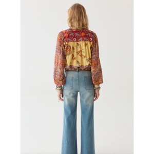 LEANDRA Free Size Women's Bohemian <b>Blouse</b>-Mullumbimby Patchwork Embroidered <b>Satin</b> Chiffon Knitted Fabric Lace for Spring/Summer - Product Image 4