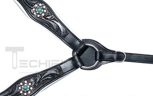 Ensemble de bride et de collier de poitrail en cuir noir de luxe pour cheval, avec conchos en cristal, rênes, équipement et accessoires pour chevaux - Product Image 5