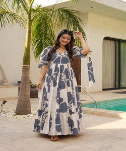 NUEVA LLEGADA RAYÓN DIGITAL IMPRESO TRABAJO VESTIDO DE UNA PIEZA DESGASTE DE FIESTA PRECIO AL POR MAYOR ROPA ÉTNICA - Product Image 1