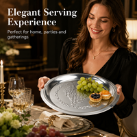Plateau de service rond en acier inoxydable à motif de raisin, grand plateau épais pour la présentation de fruits et d'aliments pour la maison, le restaurant, l'hôtel