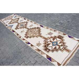 พรมขนาด 3.2x13 ฟุต, พรมตุรกีโบราณ, พรมลายดอกไม้สีน้ำตาลเฮอร์กี - Product Image 2