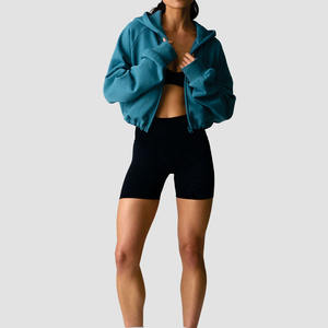 Ventes en gros de sweats à capuche courts pour femmes, 100% coton, logo personnalisé, OEM ODM, marque privée, sweats en molleton streetwear pour femmes - Product Image 5