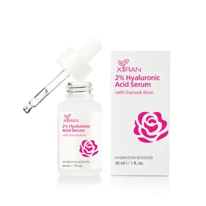 Sérum pour le visage à l'acide hyaluronique 2% de marque privée avec rose de damas réparant la barrière de la peau Sérum pour le visage hydratant intense et éclatant