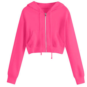 Chaqueta con capucha y cremallera recortada de manga larga informal activa para mujer, Top corto de algodón fino de invierno con bolsillos y cuello con capucha - Product Image 5