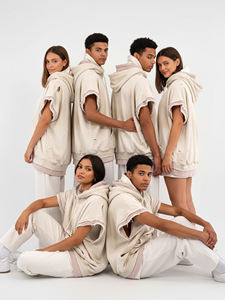 Personnalisé Vintage Distressed Double Couche Fermeture Éclair À Capuche Manches Courtes Surdimensionné Pull Streetwear Hoodies pour Hommes et Femmes - Product Image 6