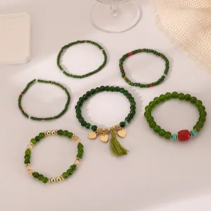 Grosir buatan tangan elastis gelang manik-manik set vintage gelang rumbai