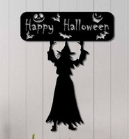 Décoration Murale d'Halloween : Silhouettes de Cercueil, Fantôme, Chauve-souris et Toile d'Araignée Découpées au Laser en Fer, Autocollant Réutilisable et Imperméable