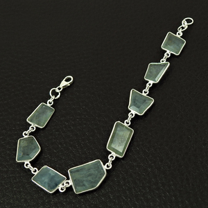 Piedra preciosa de Aguamarina natural 925 plata esterlina FORMA DE cabujón pulsera de estilo clásico joyería hecha a mano precio al por mayor proveedores - Product Image 4