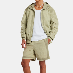 Vente en gros Ensemble short coupe-vent unisexe personnalisé pour hommes Ensemble coupe-vent court avec fermeture éclair en nylon de couleur unie - Product Image 6