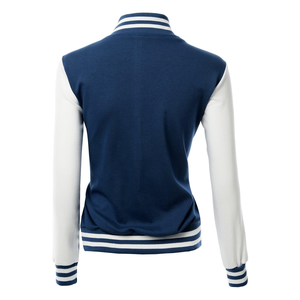 Elegante chaqueta de lana de invierno XL personalizada para mujer Mangas de cuero Logotipo bordado en contraste de color Estilo informal cálido OEM - Product Image 4