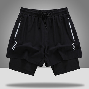 Men's American Style Double-Layer Basketball <b>Shorts</b> with Quick-Dry Inner Liner Loose Fit <b>3</b>/<b>4</b> Length Drawstring Waist - Product Image 6