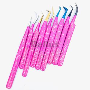 Pince à épiler à pointe en fibre de gelée rose à 45 et 90 degrés en acier inoxydable avec logo personnalisé Pince à épiler d'extension de cils de volume OEM - Product Image 4