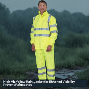 High-Viz Yellow Rain Jacket for Enhanced Visibility Prevent <b>Raincoats</b> - Product Image 3