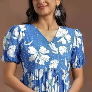 Robe bohème indienne en coton imprimé à la main tenue décontractée d'été à fleurs avec touche faite à la main cadeau parfait pour elle - Product Image 1