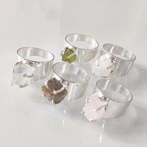 Rough <b>Stone</b> Jewelry Women's <b>Ring</b> Natural Emerald Sapphire Tanzanite Herkimer Gemstone Statement Jewelry 925 Sterling <b>Silver</b> <b>Ring</b> - Product Image 3