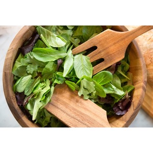 Ensemble de service à salade en bois indien de qualité supérieure fait à la main avec poignées tricotées en rotin parfait pour la cuisine, la salle à manger et le service - Product Image 3