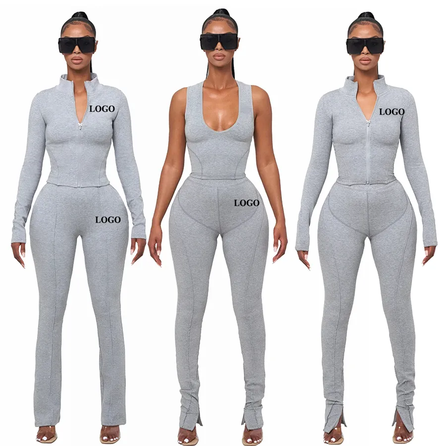 Kunden spezifische Trainings anzüge für Frauen Zip Up Crop Tops und Jogger Frauen Outfit Sport Trainings anzüge Zweiteiliges Set Damen bekleidung