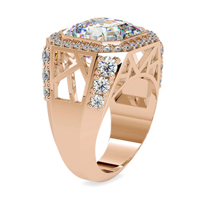 Bijoux fins 14k or Rose Solitaire CVD bague en diamant taille coussin laboratoire cultivé diamant anneaux bande Halo bague de fiançailles pour hommes - Product Image 2