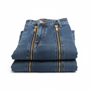 Jean cargo taille haute à jambes larges pour femme avec double fermeture éclair sur le devant, style streetwear, en denim personnalisé - Product Image 6