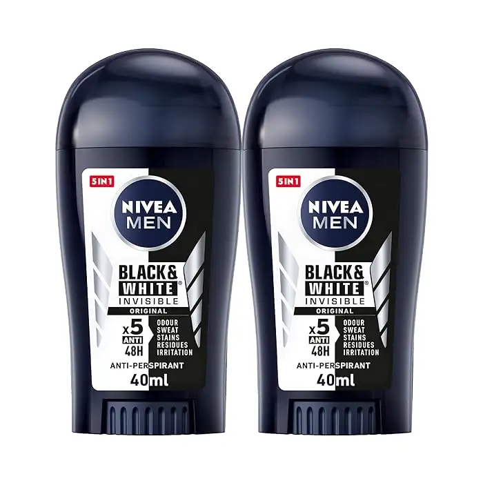 NIVEA MEN 남성용 발한 억제제 스틱, 흑백 인비저브 오리지널, 2x40ml