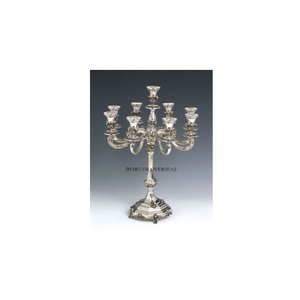 Candelabro de 5 brazos de diseño elegante pulido brillante de plata de metal de calidad exclusiva con intrincados detalles de decoración de boda uso - Product Image 1